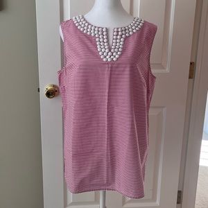 Talbots Striped Sleeveless Blouse with Beading